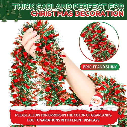 Vista 3 de Guirnalda de Oropel de Navidad de 50 Pies, Guirnalda de Oropel Gruesa, Decoraciones para Árbol de Navidad, Guirnalda Metálica Trenzada de Oropel Mix3
