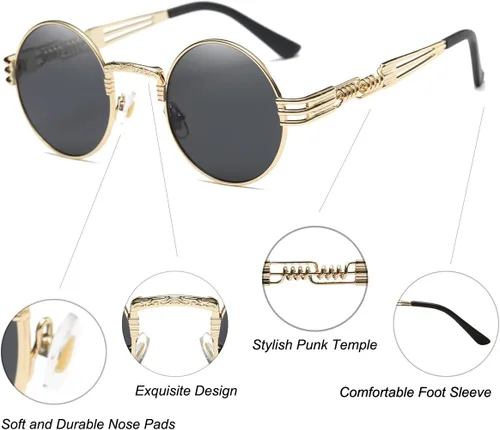 Vista 4 de Dollger Gafas de sol redondas Steampunk con marco de metal