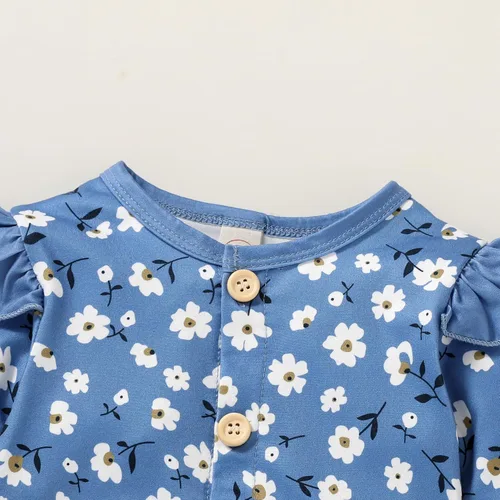 Vista 4 de CBHAIBLYD Ropa para bebé recién nacida, mameluco con volantes, manga larga, floral, traje de otoño con diadema
