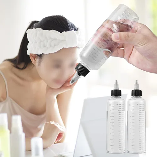 Vista 7 de driew Botellas aplicadoras para el cabello, botella exprimible de 16.9 onzas para líquidos, tapa de punta superior con relación graduada, aplicador