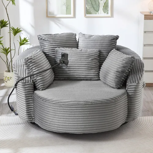Vista 11 de JIVOIT Silla decorativa de barril giratorio de 360°, sillón redondo giratorio de 36.6 pulgadas con diseño de cojín de doble capa, sofá individual