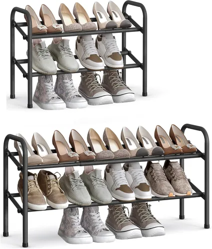Vista 9 de SONGMICS Zapatero expandible, estante de zapatos de 1 nivel, organizador de zapatos ajustable para 10 pares de zapatos, zapatero de pie libre