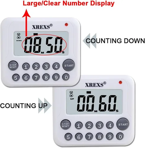 Vista 2 de XREXS Temporizador digital de cocina, con pantalla LCD grande. Temporizador de cuenta regresiva. Temporizador de cocina con alarma fuerte, con parte