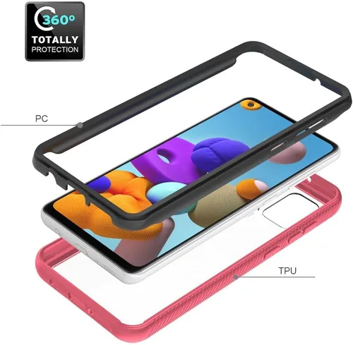 Vista 4 de Asuwish Funda de teléfono para Samsung Galaxy A21S con protector de pantalla de vidrio templado y soporte delgado, funda protectora híbrida