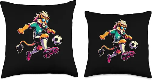 Vista 3 de Lion Soccer Ball Boys Kids Throw Pillow