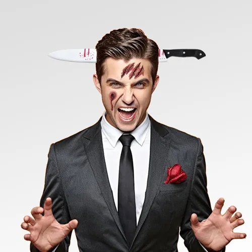 Vista 5 de Halloween Knife Scissors Syringe Headband Costume Accessory Bloody Cleaver Headband Funny Headwear Through Head