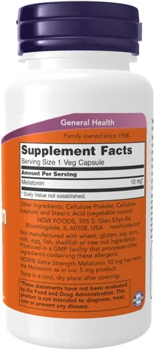 Vista 2 de Now Supplements, Melatonina, Extra Strength 10 mg, 100 cápsulas vegetales (paquete de 2)