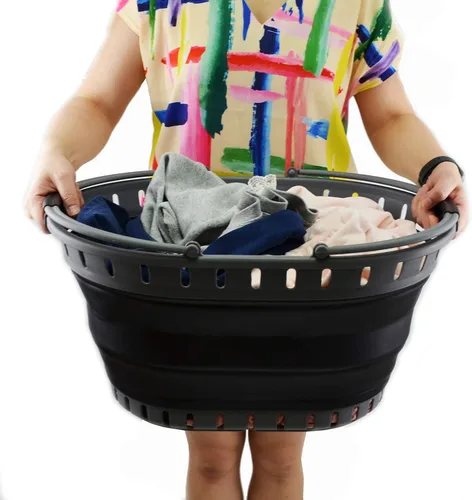 Vista 7 de SAMMART Juego de 2 cestas plegables de plástico para la ropa sucia de 25 litros, contenedor de almacenamiento plegable y organizador, juego portátil