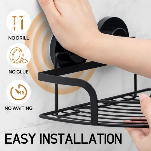 Vista 2 de LEVERLOC 2 Pack Caja de ducha de esquina con ventosa de succión fuerte, organizador de baño extraíble de gran capacidad, estantes de ducha de acero