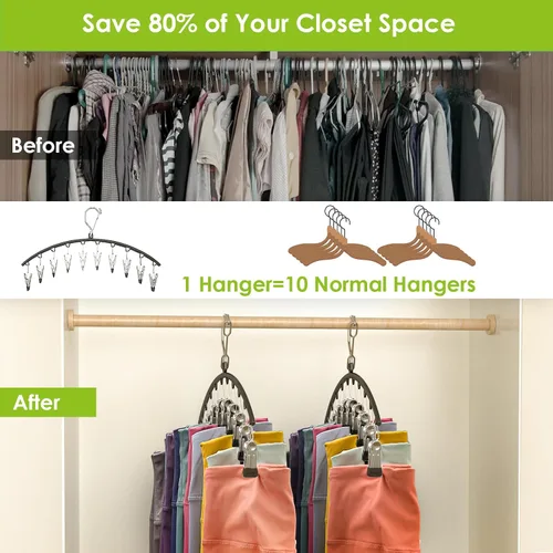 Vista 3 de Organizador de leggings para armario, perchas de metal para pantalones con revestimiento de goma, paquete de 2 con 10 clips para 20 leggings, jeans