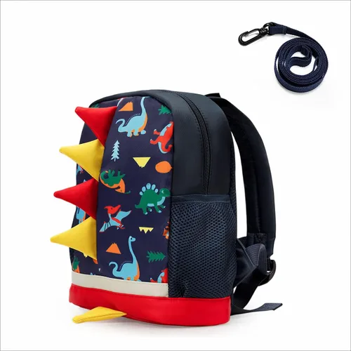 Vista 6 de LESNIC Mochila de dinosaurio para niños con correa, hebillas en la parte delantera, mochila mediana certificada por CPC para niños y niñas de 1 a 6