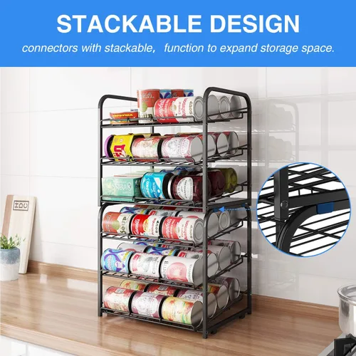 Vista 7 de Organizador de estantes para latas, dispensador apilable de 3 niveles para almacenamiento de latas, para almacenamiento de alimentos, cocina o Negro