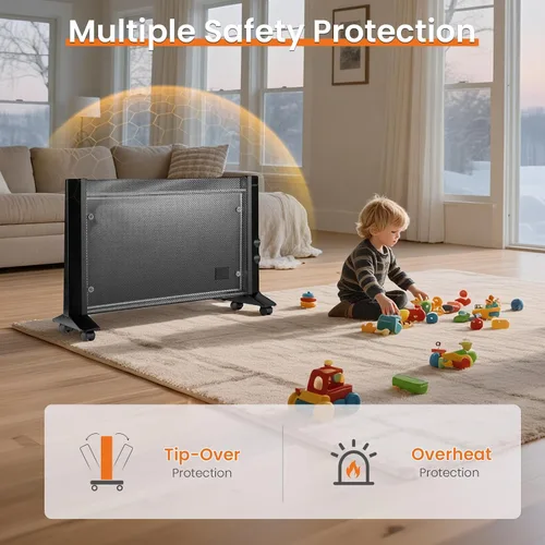 Vista 4 de Calentador de espacio para uso en interiores, habitación grande, calentador eléctrico infrarrojo de 1500 W para dormitorio, oficina, protección