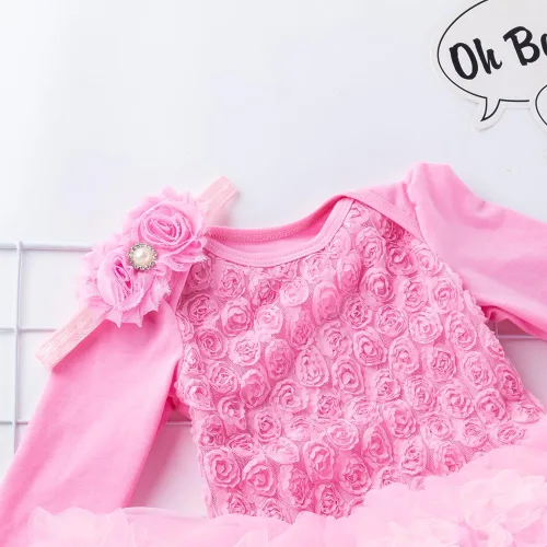 Vista 3 de HUAANIUE Newborn Baby Girl Christmas Outfit Romper Tutu Dress With Headband Birthday