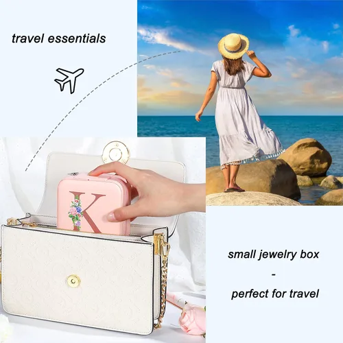 Vista 6 de Yesteel Estuche de joyería de viaje, caja de joyería portátil de viaje para anillos, aretes, collar, pulsera, organizador de almacenamiento