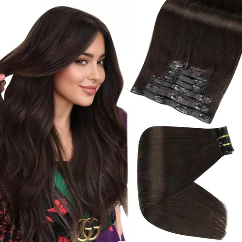 Vista 32 de Full Shine Extensiones de Cabello Rubio con Clip Reflejos Cabello Humano Extensiones con Clip Rubio Ceniza Mezcla Rubio Decolorado PU Extensiones