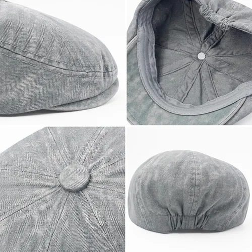Vista 6 de Newsboy Flat Cap for Men Women, Adjustable Washed Cotton Hat #B36-gris claro