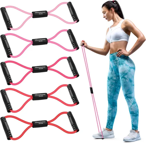 Vista 11 de RENRANRING Bandas de Resistencia de Fitness en Forma de 8 con Asas - Juego de 3 Bandas de Tubo de Ejercicio para Estiramiento de Brazos y Hombros