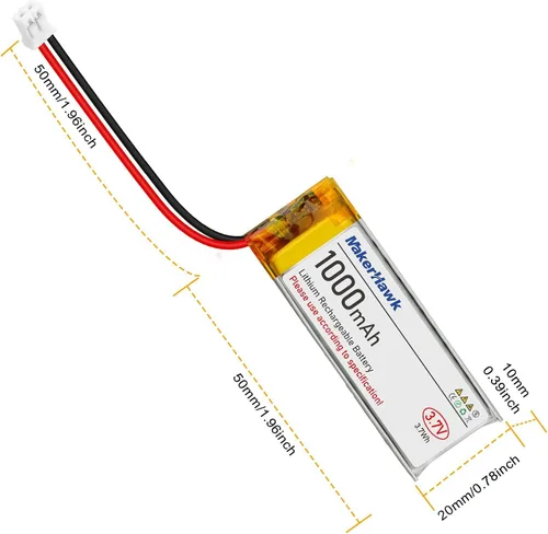 Vista 5 de MakerHawk Paquete de 4 baterías LiPo de 3.7 V 1000 mAh recargables 1S 102050 baterías de polímero de litio con placa de protección dual, conector