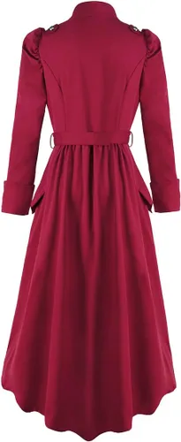 Vista 2 de Abrigo gótico medieval de esmoquin para mujer, gabardina, disfraz de rendimiento para Halloween (rojo, XXL), Rojo