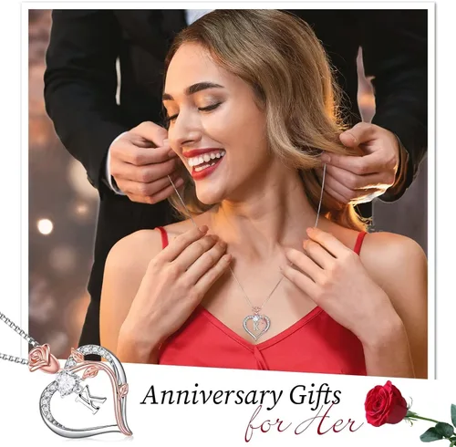 Vista 2 de Hidepoo Collares con inicial de corazón de rosa, regalos para mujer, plata de ley S925, collar con colgante de corazón, joyería para el día