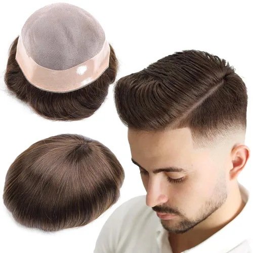 Vista 20 de Toupee - Sistema de reemplazo de cabello para hombres, cabello humano real, 5 x 7 pulgadas, base de encaje mono, extensión duradera para hombre