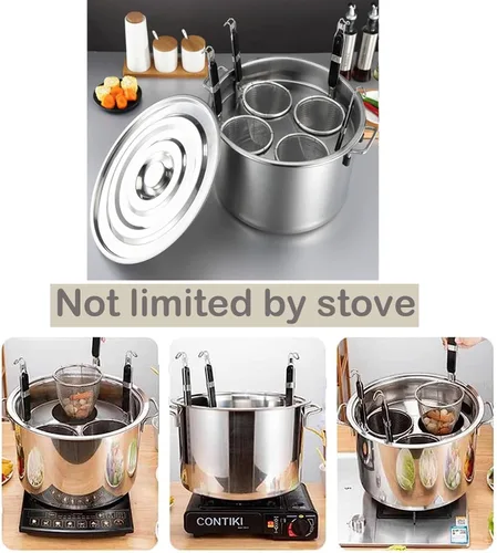 Vista 3 de UTOYA Stainess - Olla de acero para pasta con insertos, olla de cocina con divisor y colador, olla de inducción resistente, inducción, cerámica