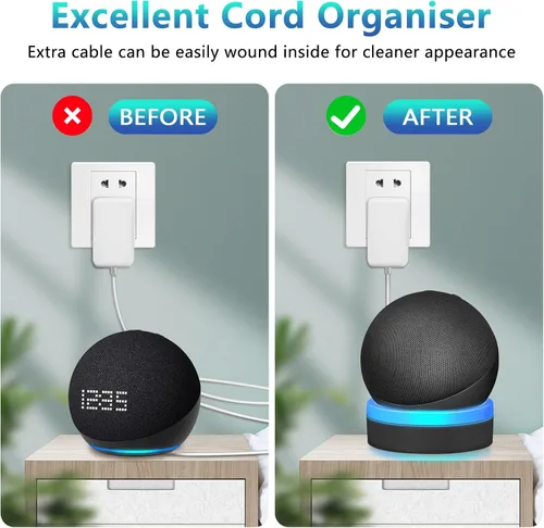 Vista 4 de Soporte para Echo Dot 4ª/5ª generación, soporte de mesa con guía de luz, efecto de luz mejorado, accesorios Dot 4/5 que ahorran espacio con gestión