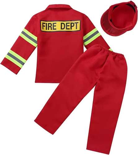 Vista 2 de ZUYPSK Disfraz de bombero para niños, disfraz de Halloween, juego de rol, uniforme escolar