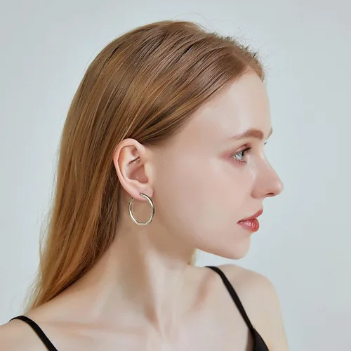 Vista 2 de Gold Chunky Hoop Earrings For Women Girls Stainless Steel Tube Hoop Earrings 14k Gold Plated Thick Hoop Earrings