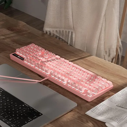 Vista 6 de MageGee Pink Gaming Keyboard USB Wired Keyboard, New Mechanical Storm Adjustable Backlight Keyboard Splash-Proof Ideal for PCLaptopMAC Game(Pink)