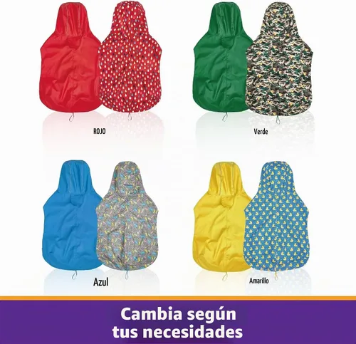 Vista 6 de Kimee - Impermeable reversible para perro, poncho protector de lluvia con capucha, chamarra impermeable ajustable con agujero para correa/tira