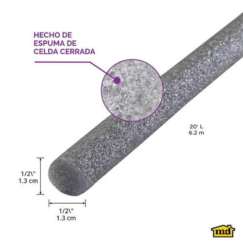 Vista 2 de M-D Building Products - Versátil juego de varillas de espuma gris de 1/2 pulgadas x 20 pies - Protector de calafateo esencial para sellar huecos