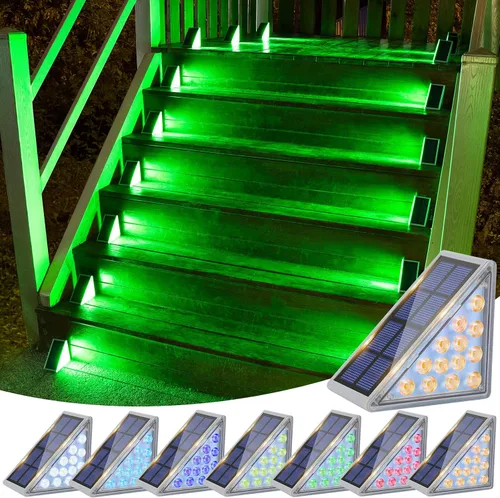 Vista 23 de VOLISUN Paquete de 6 luces solares para escaleras, 7 colores fijos, luces solares para escalones al aire libre, impermeables, IP67, luz LED