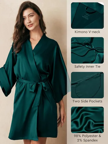 Vista 4 de AW BRIDAL - Bata estilo kimono de satén para mujer