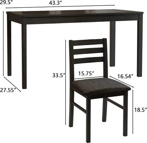 Vista 2 de Juego de Mesa de Comedor Rectangular Moderna de Madera Maciza de Interior de 5 Piezas para 4, Mesa y 4 Sillas con Cojines Suaves para Cocina, Bar