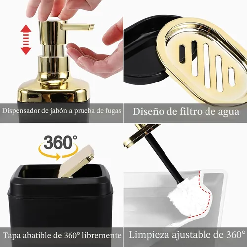 Vista 5 de XLHOMO Juego de baño – Juego de accesorios de baño negro, juegos de baño con cortina de ducha y alfombras, juego de cortina de ducha negra
