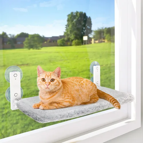 Vista 14 de AMOSIJOY Percha de Ventana Inalámbrica para Gato, Hamaca para Gato para Pared con 4 Ventosas, Ancla y Tornillo para Dos Formas de Instalación