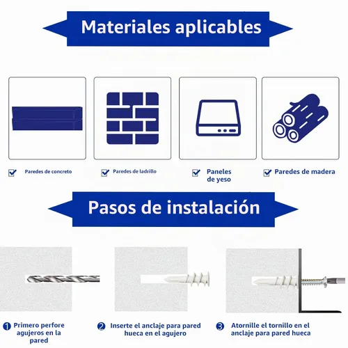 Vista 3 de 260 anclajes autoperforantes para paneles de yeso, 3 tamaños, anclajes de pared de plástico de nailon con tornillos para paneles de yeso,