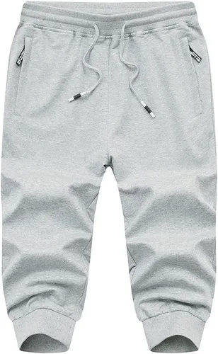 Vista 6 de FASKUNOIE - Pantalones deportivos cortos para hombre, pantalones capri casuales de algodón, pantalones cortos de 34 hasta por debajo de la rodilla