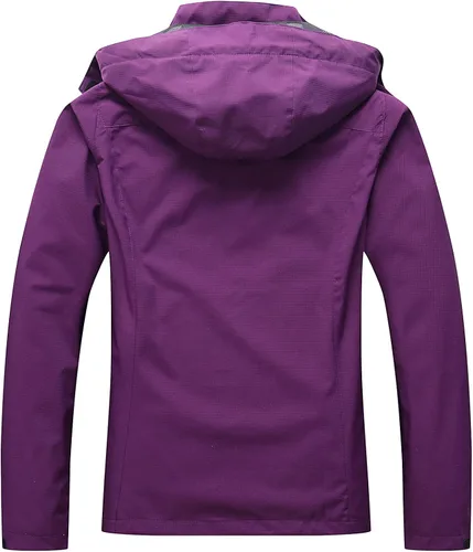 Vista 2 de OTU Chaqueta impermeable para mujer, ligera, impermeable con capucha para senderismo, viajes al exterior.
