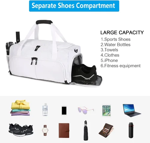 Vista 5 de Sucipi Bolsa de gimnasio para hombres y mujeres, bolsas de viaje pequeñas con compartimento para zapatos y bolsillo húmedo, bolsa ligera de fin