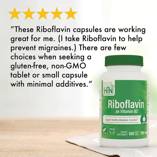 Vista 6 de Health Thru Nutrition Riboflavina 100 mg de vitamina B2 100 Vegecaps Apoya la función metabólica de energía saludable y el sistema nervioso