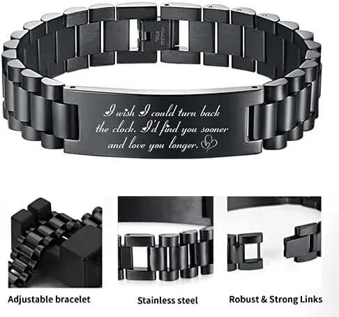 Vista 2 de levonta Pulsera para hombre de acero inoxidable negro, pulsera personalizada para hombres