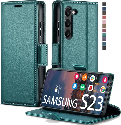 Vista 8 de japezop Compatible con Samsung Galaxy S23 5G - Funda tipo cartera con bloqueo RFID, tarjetero y función atril magnético, funda de piel con tapa