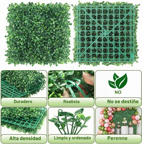 Vista 2 de Paneles de setos artificiales de boj de 10 x 10 pulgadas, 24 piezas de pantalla de privacidad de vegetación sintética, decoración de pared