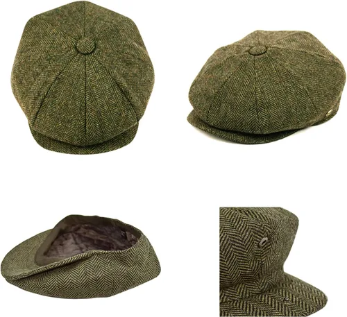 Vista 3 de EPOCH HATS Gorra de lana para hombre, sombrero de golf Applejack de cabbie de tweed de conducción en espiga