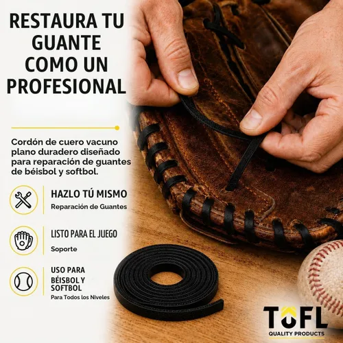Vista 5 de TOFL 72" Baseball Glove Lace Strips - Flat Shaped Cowhide Leather Lacing for Gloves, Mitts & DIY Repair