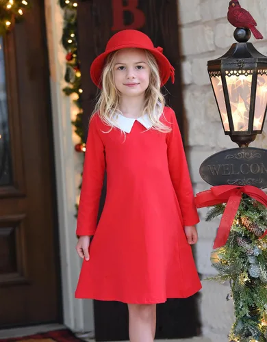 Vista 2 de Arshiner Vestido vintage de manga larga con cuello Peter Pan para niñas de 4 a 13 años