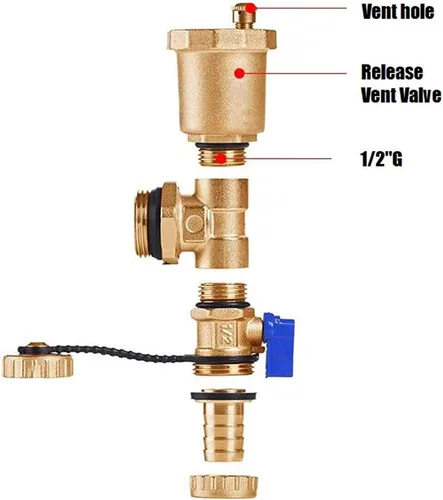 Vista 5 de Joywayus Kit de válvula de flotador automática de latón, válvula de ventilación de liberación de purga de aire de 1/2 "G hembra × 1/2 "NPT macho